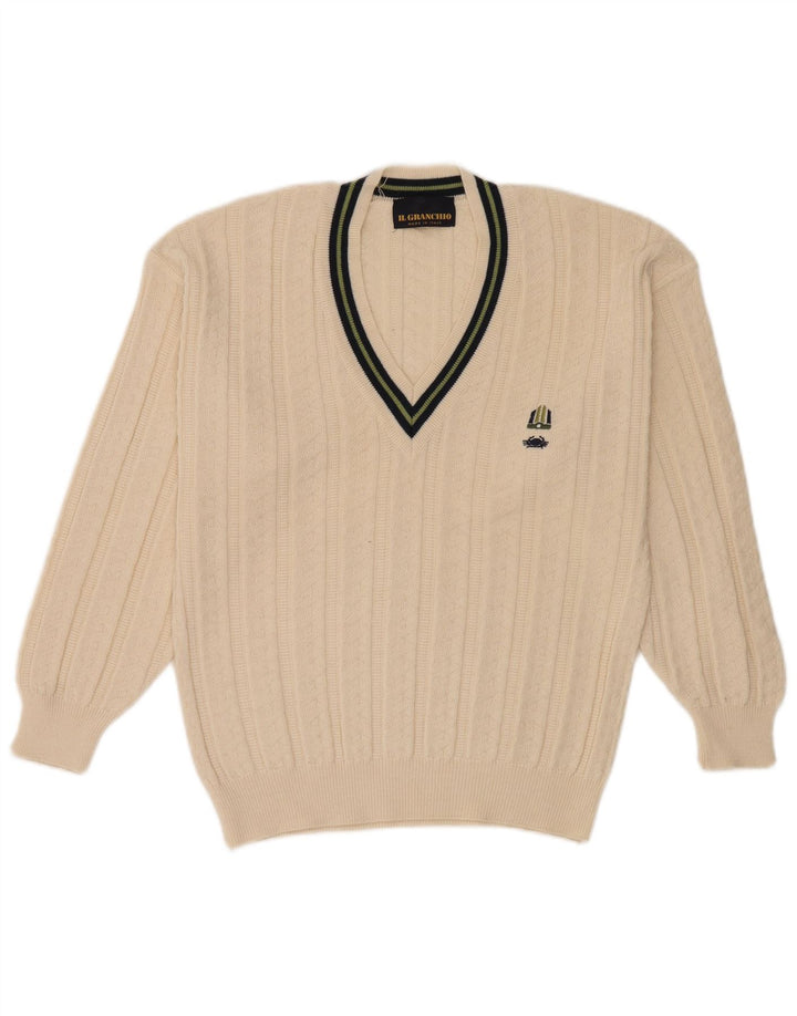 Il Granchio Suéter masculino com decote em V médio off white