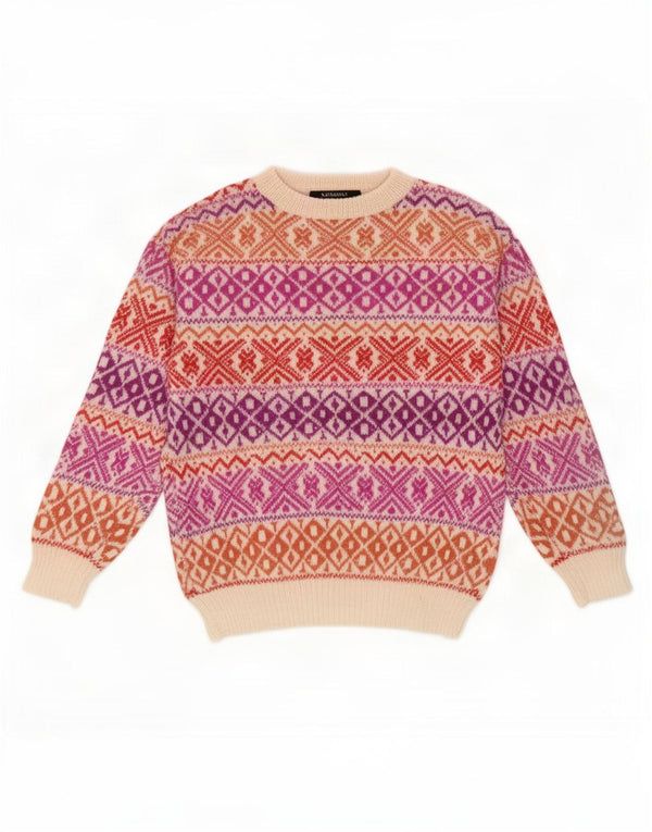 Suéter vintage masculino com gola redonda, pequeno multicolorido Fair Isle