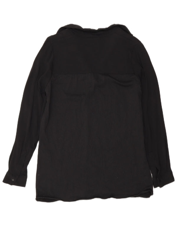 Blusa feminina de manga comprida Massimo Dutti UK 10 pequena viscose preta