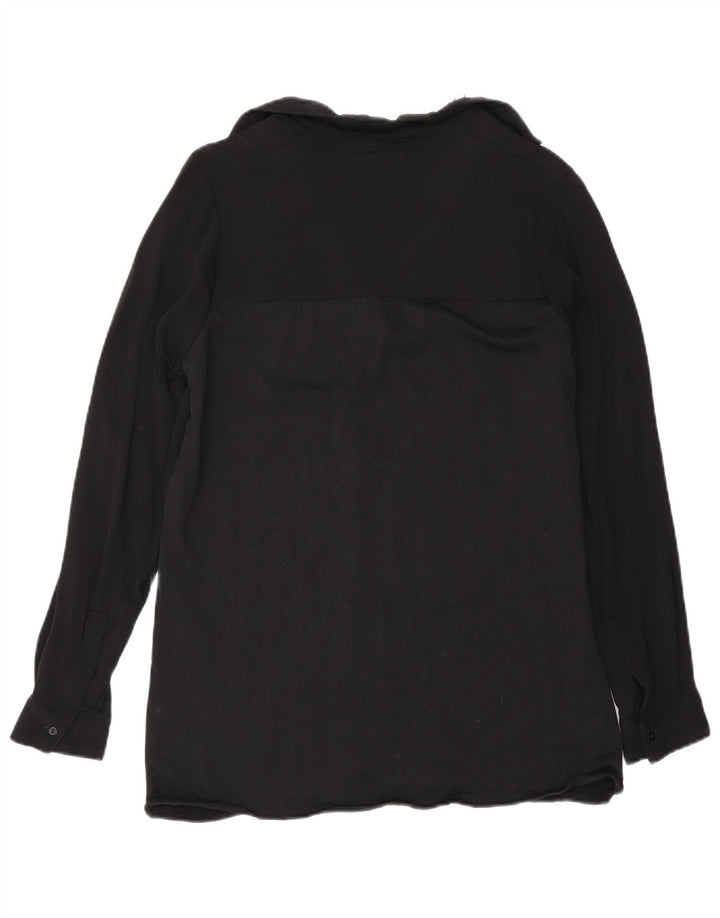 Blusa feminina de manga comprida Massimo Dutti UK 10 pequena viscose preta