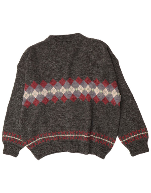 Suéter Cardigan Masculino Vintage XL Cinza Argyle/Diamante