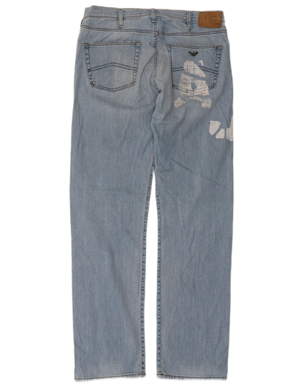 Armani Mens Graphic Straight Jeans W36 L33 Azul Algodão