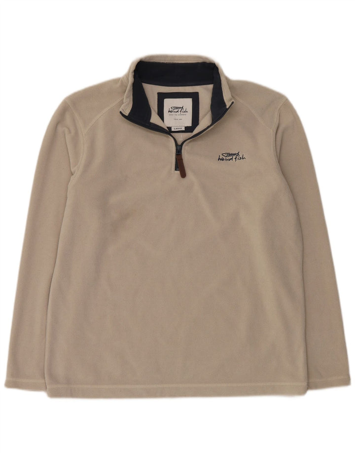 Jumper estranho do velo do pescoço do fecho de correr dos homens dos peixes grande fora do poliéster branco