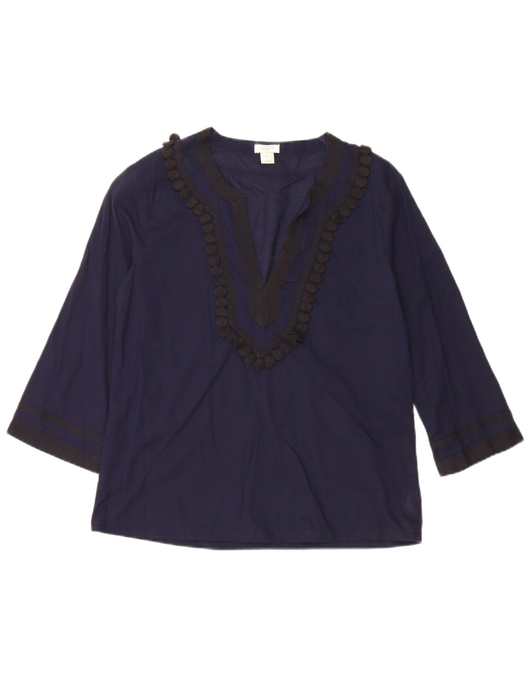 J. CREW Blusa feminina oversized manga 3/4 Top Reino Unido 6 XS azul marinho algodão