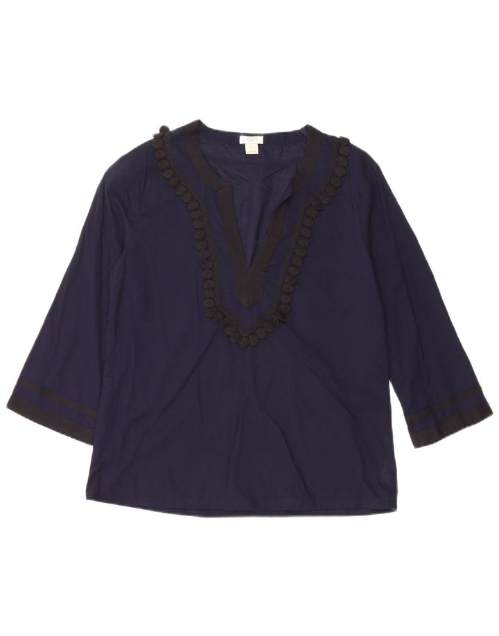 J. CREW Blusa feminina oversized manga 3/4 Top Reino Unido 6 XS azul marinho algodão