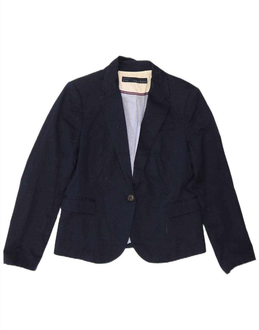 Jaqueta blazer feminina Zara com 1 botão Reino Unido 18 XL azul marinho algodão