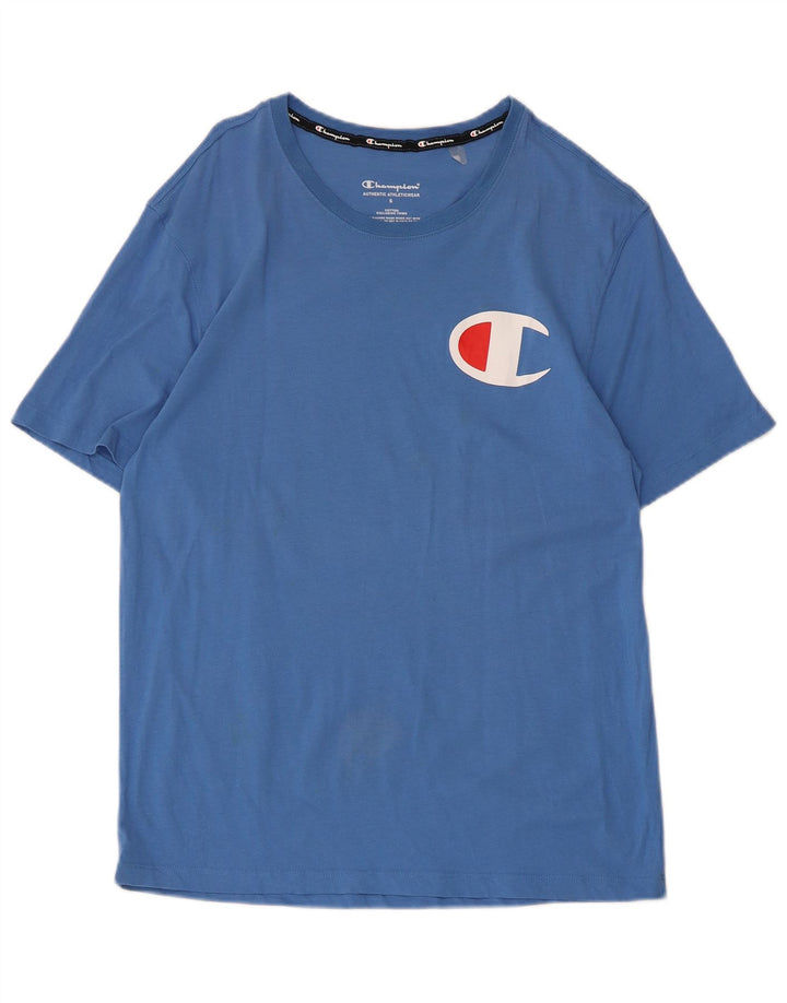 Camiseta masculina gráfica Champion pequeno algodão azul