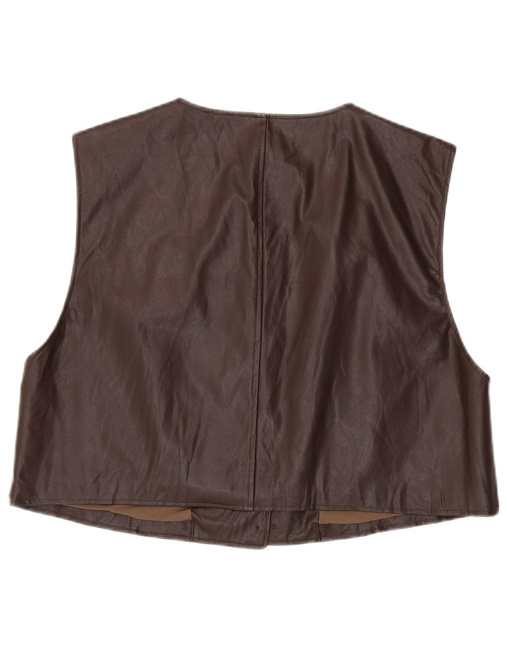 Colete de couro superdimensionado vintage feminino Reino Unido 14 marrom médio