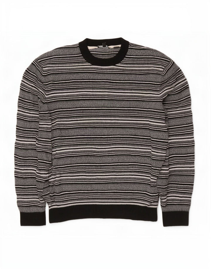 Suéter masculino Ted Baker com gola redonda, tamanho 5 XL, viscose listrada preta