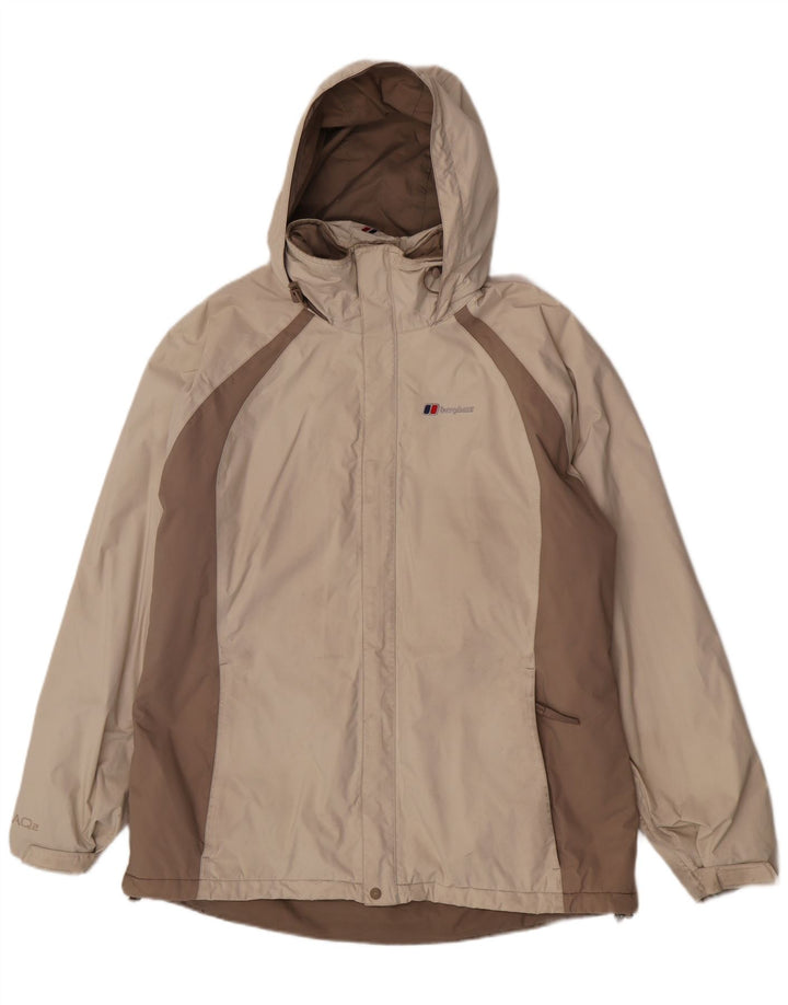 Jaqueta corta-vento feminina grande Berghaus UK 14 bloco colorido bege médio
