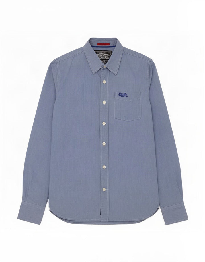 Camisa masculina Superdry algodão risca de giz azul médio