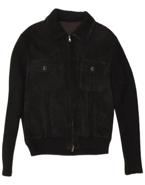 Jaqueta bomber masculina vintage de camurça IT 54 2XL preta