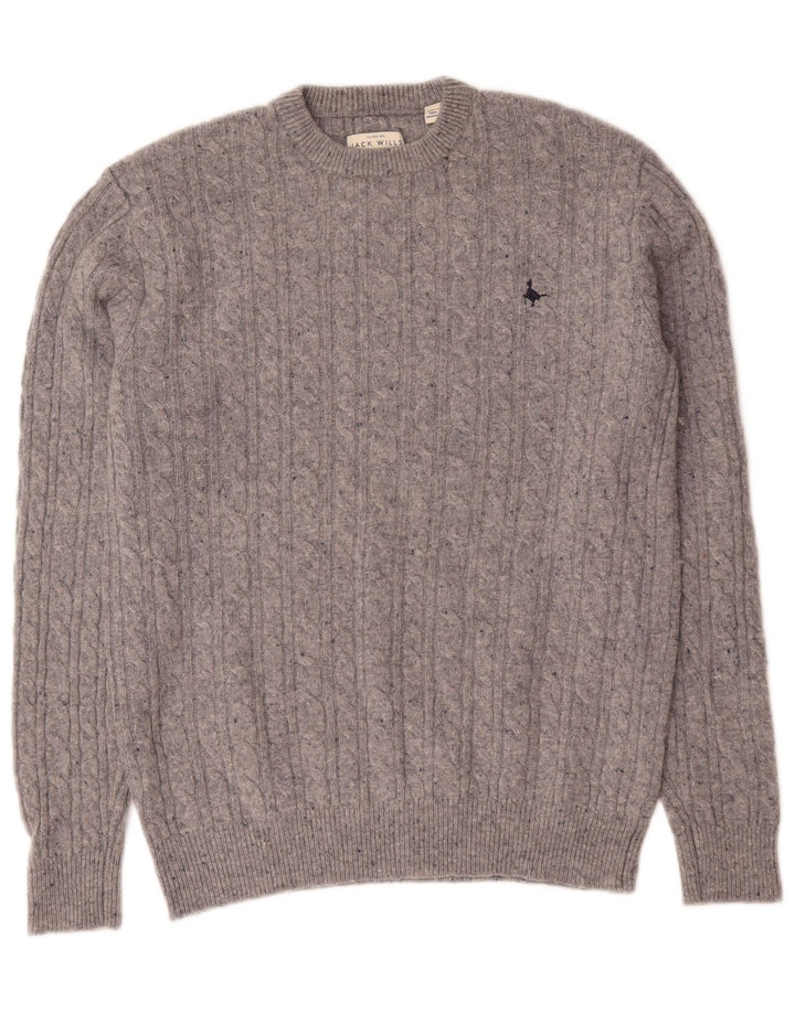 Suéter masculino Jack Wills com gola redonda, lã merino cinza pequena