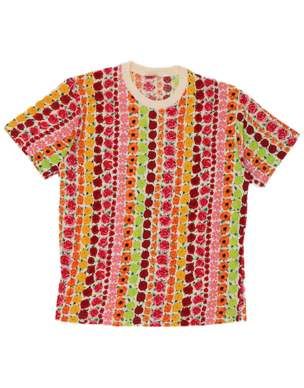 Camiseta feminina Benetton UK 12 média de algodão floral multicolorido