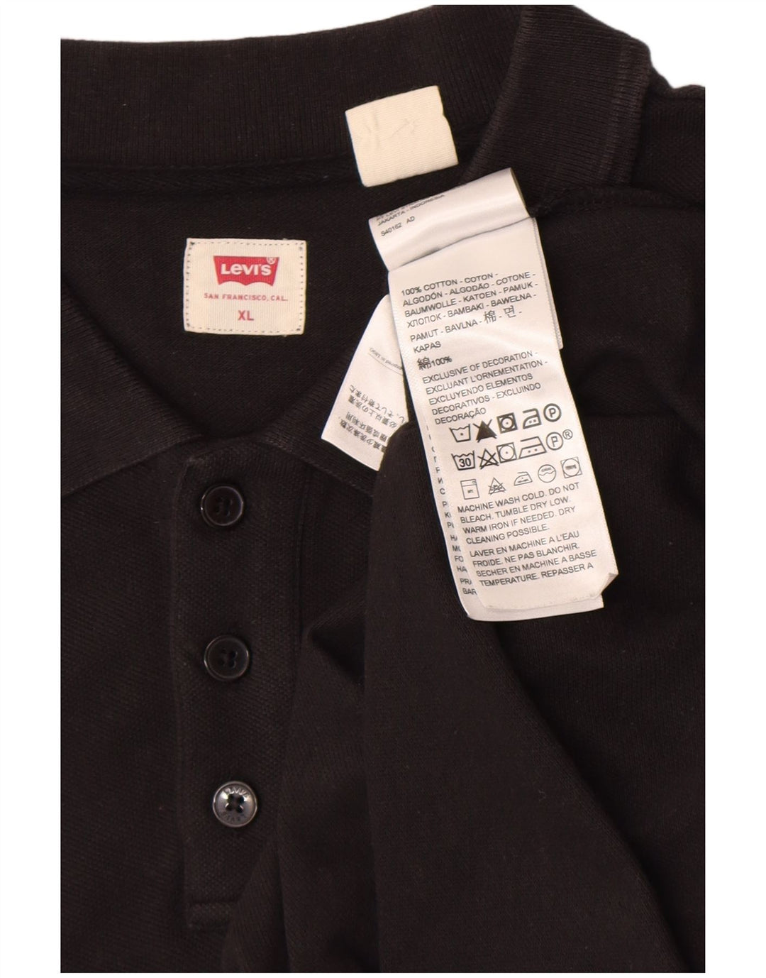 Camisa polo masculina Levi's XL preta de algodão