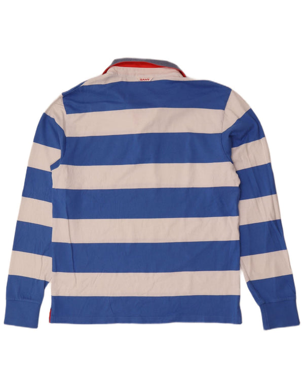 Camisa polo masculina de rugby de manga comprida da Gant XL algodão listrado azul