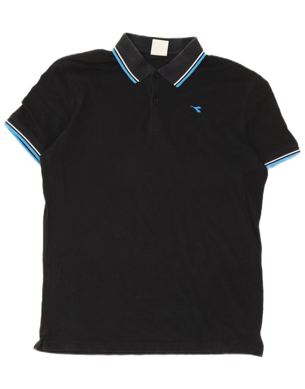 Camisa polo masculina Diadora XL preta listrada de algodão