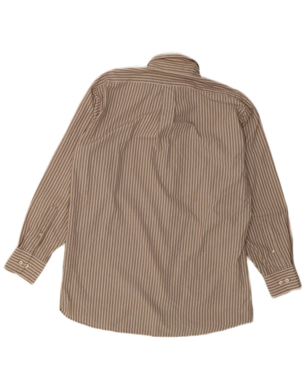 Camisa masculina Chaps tamanho 15 15 1/2 algodão listrado marrom médio
