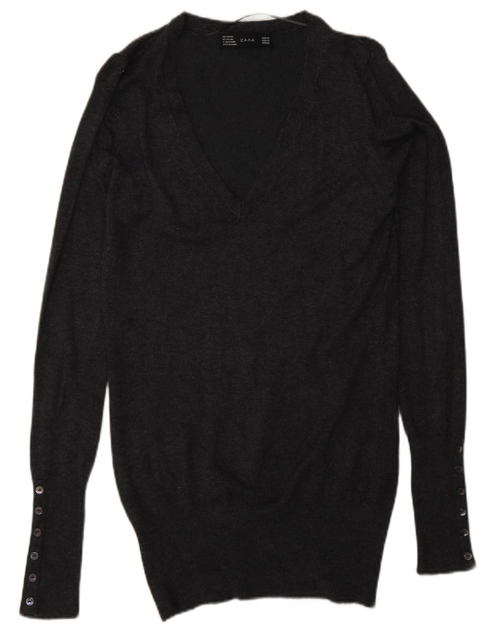 Suéter feminino ZARA com decote em V Reino Unido 12 cinza médio