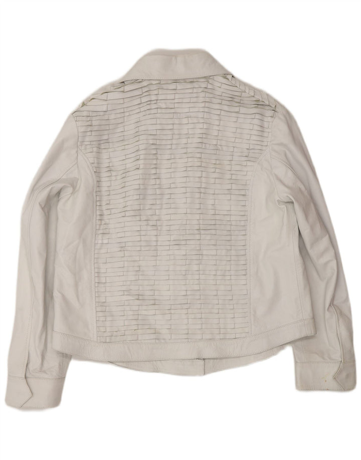 Jaqueta de couro bomber vintage feminina Reino Unido 16 couro cinza grande