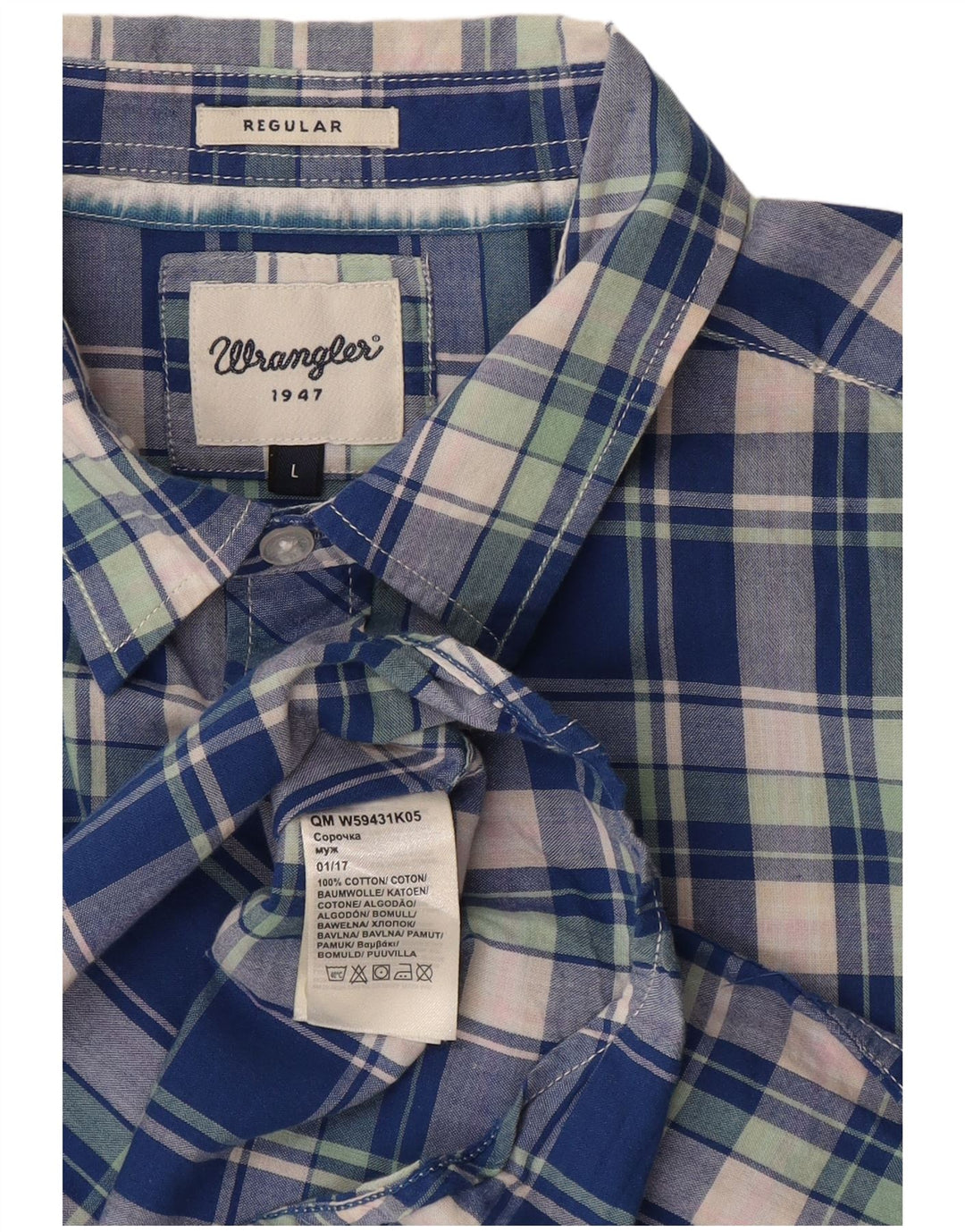 Wrangler Camisa masculina regular de manga curta grande algodão xadrez azul