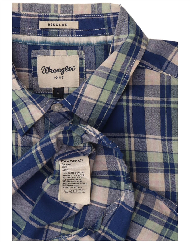 Wrangler Camisa masculina regular de manga curta grande algodão xadrez azul