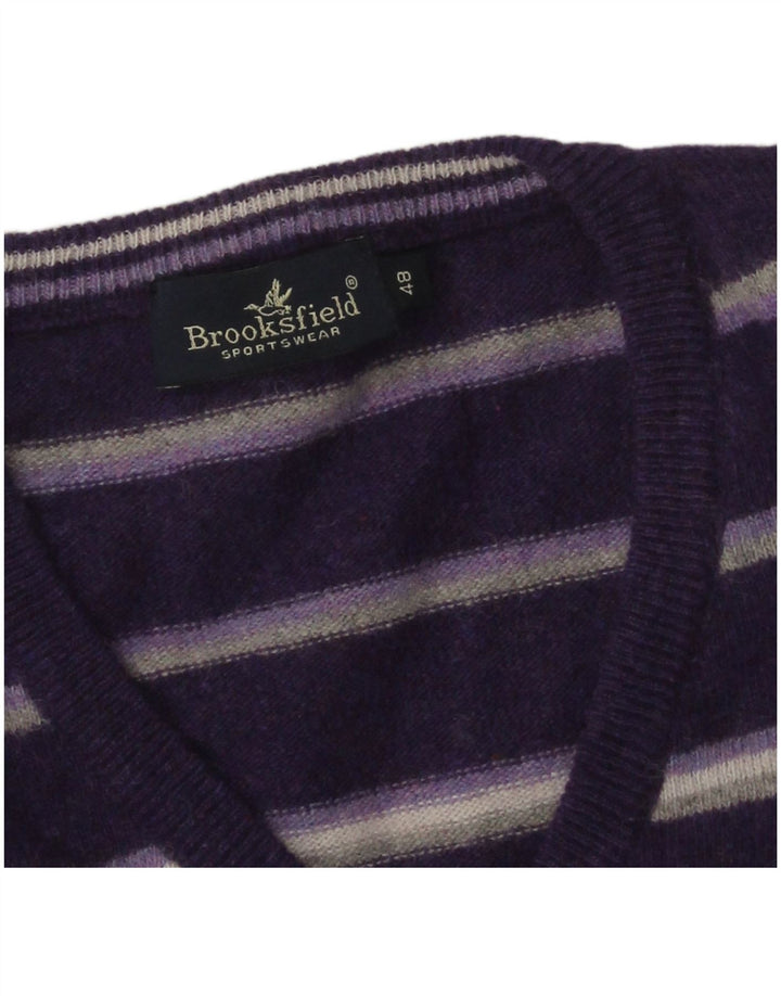 Suéter masculino Brooksfield com decote em V IT 48 lã listrada roxa média