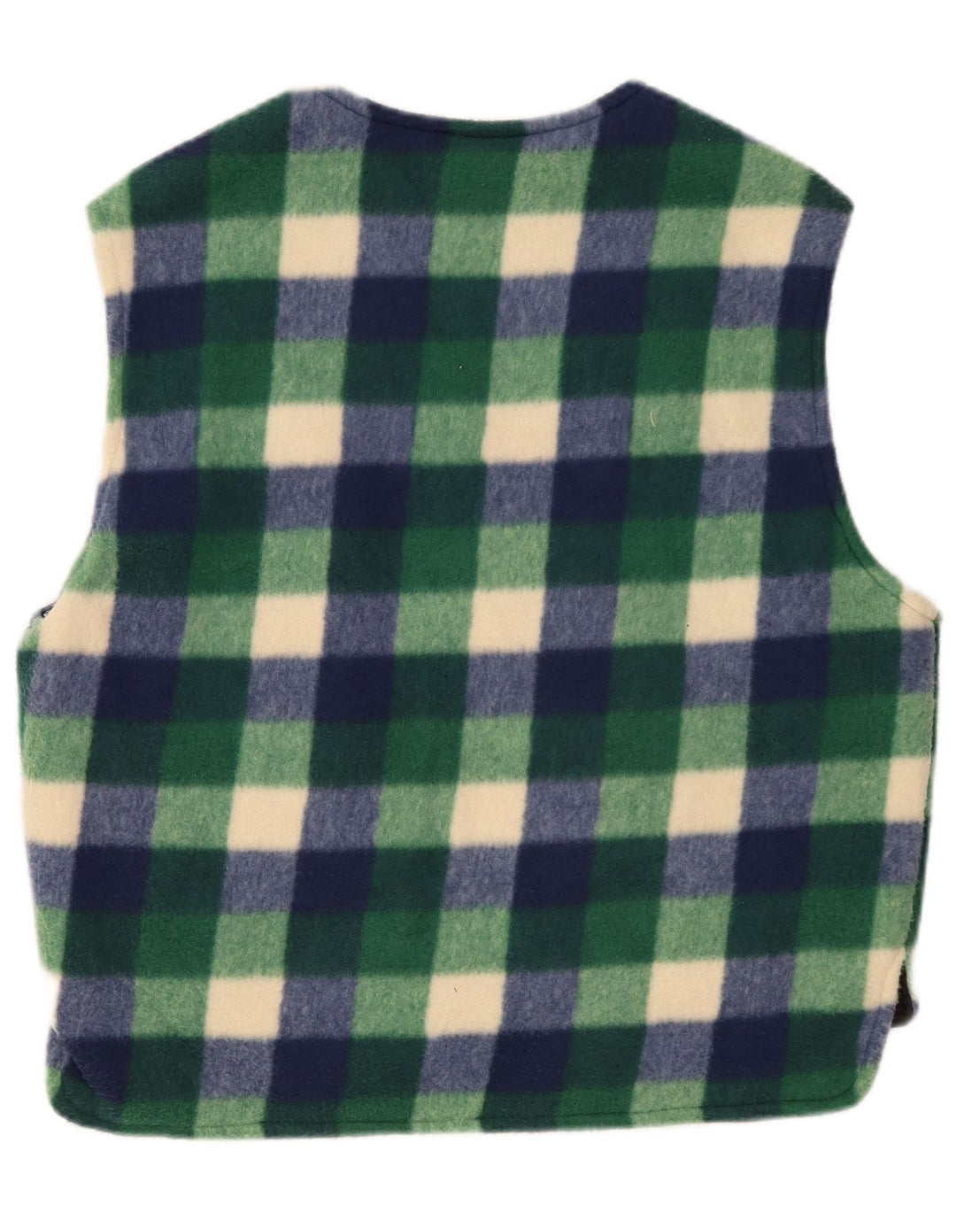 Vintage Mens Fleece Gilet UK 38 Poliéster Gingham Verde Médio