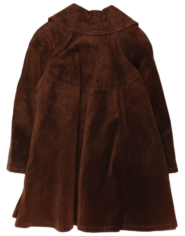 Sobretudo de camurça feminino vintage IT 46 grande couro marrom retrô