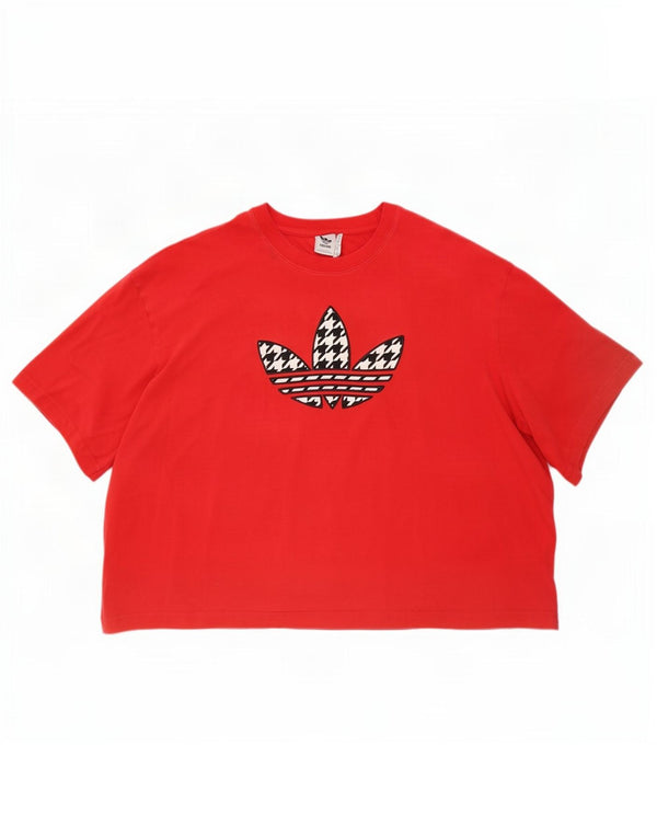 Adidas Womens Crop Oversized Graphic T-Shirt Top Reino Unido 28/30 3XL Algodão Vermelho