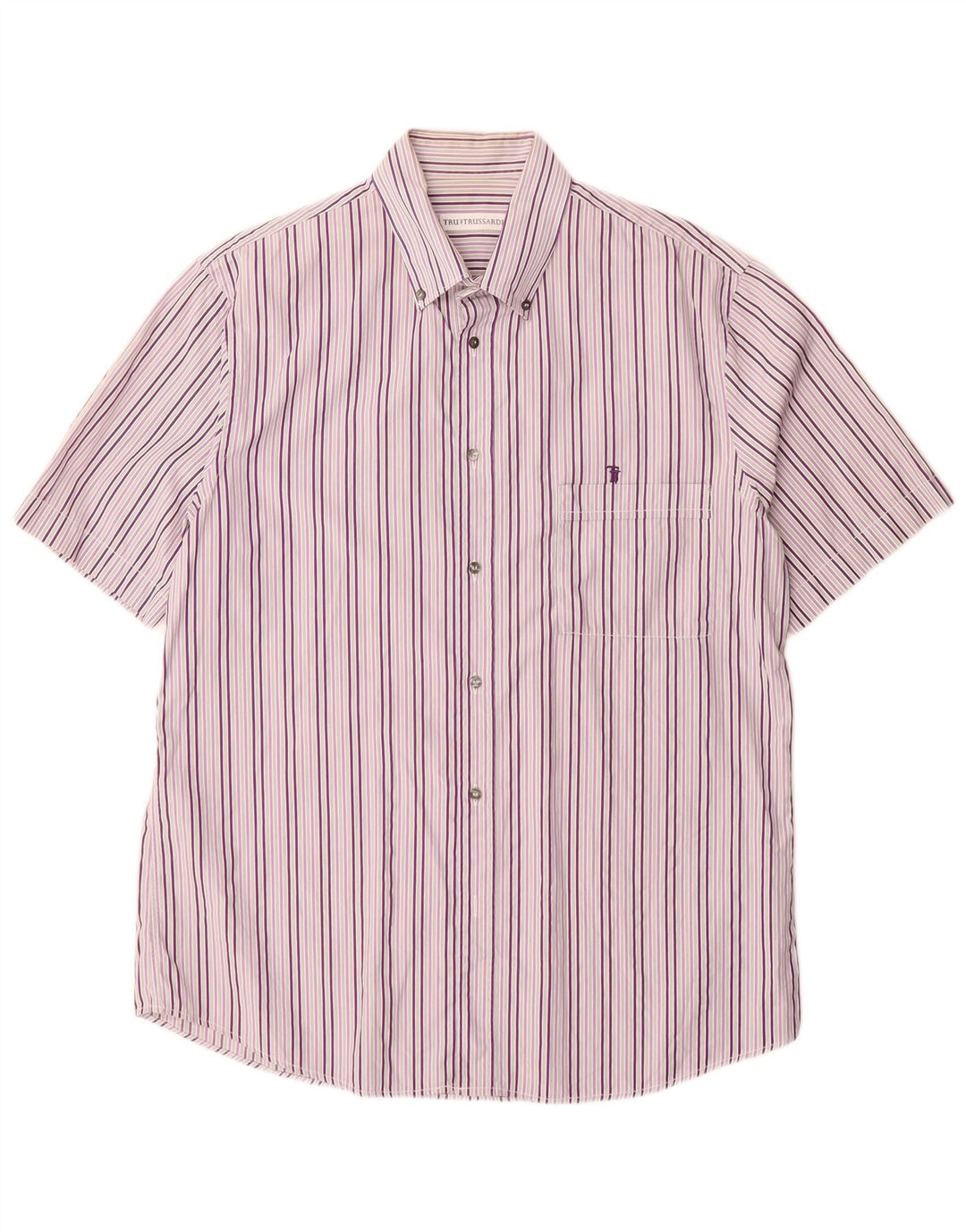 Camisa masculina de manga curta Trussardi tamanho 42 listrado roxo grande