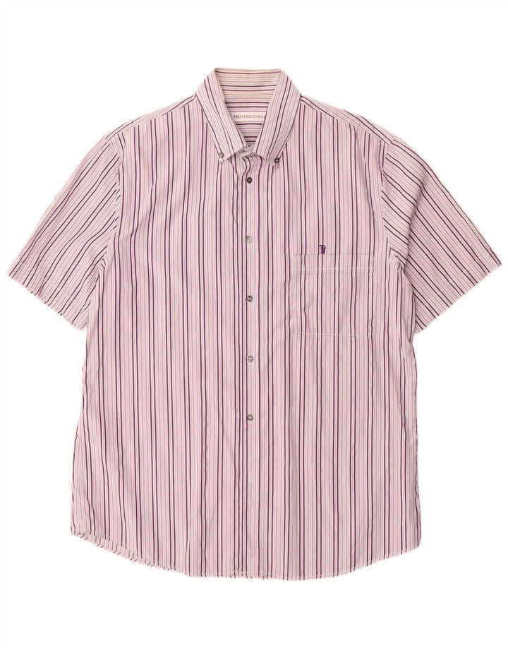 Camisa masculina de manga curta Trussardi tamanho 42 listrado roxo grande