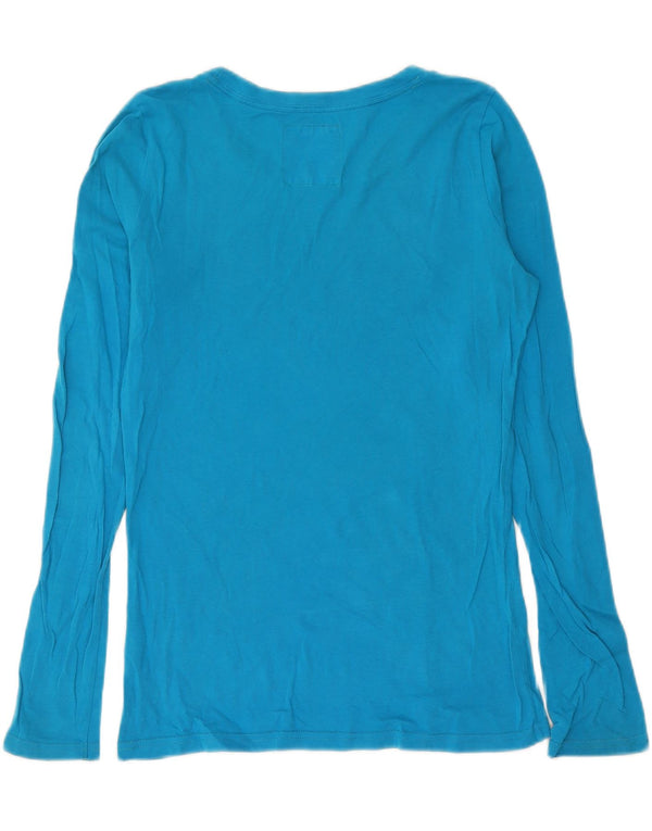 Top gráfico feminino Hollister manga comprida Reino Unido 16 grande algodão azul