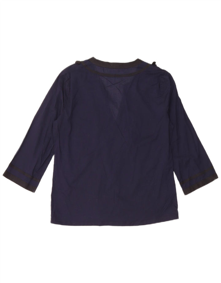 J. CREW Blusa feminina oversized manga 3/4 Top Reino Unido 6 XS azul marinho algodão
