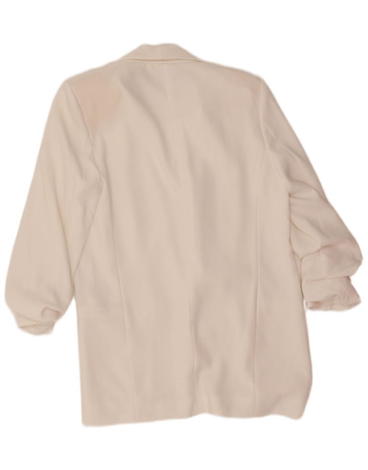 Jaqueta blazer feminina Zara manga 3/4 Reino Unido 10 pequeno poliéster branco