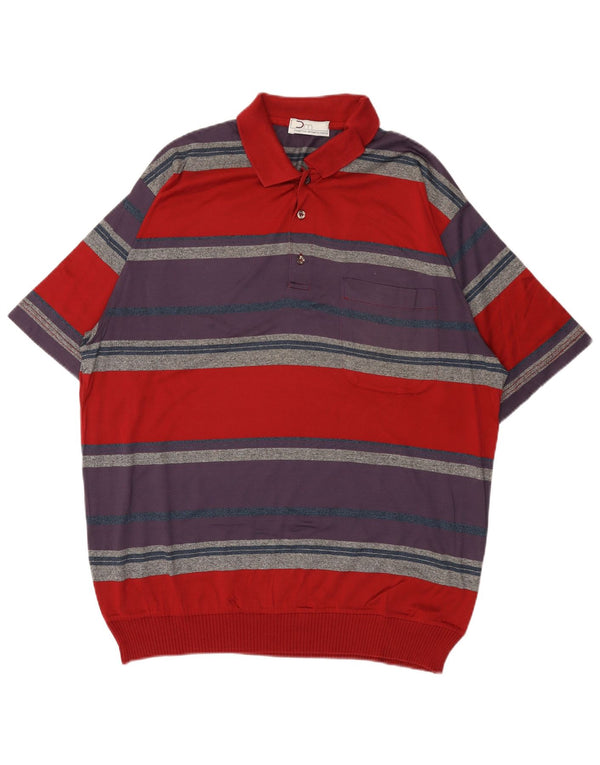 Maglificio Mens Short Sleeve Polo Neck Jumper Sweater IT 54 XL Red Striped