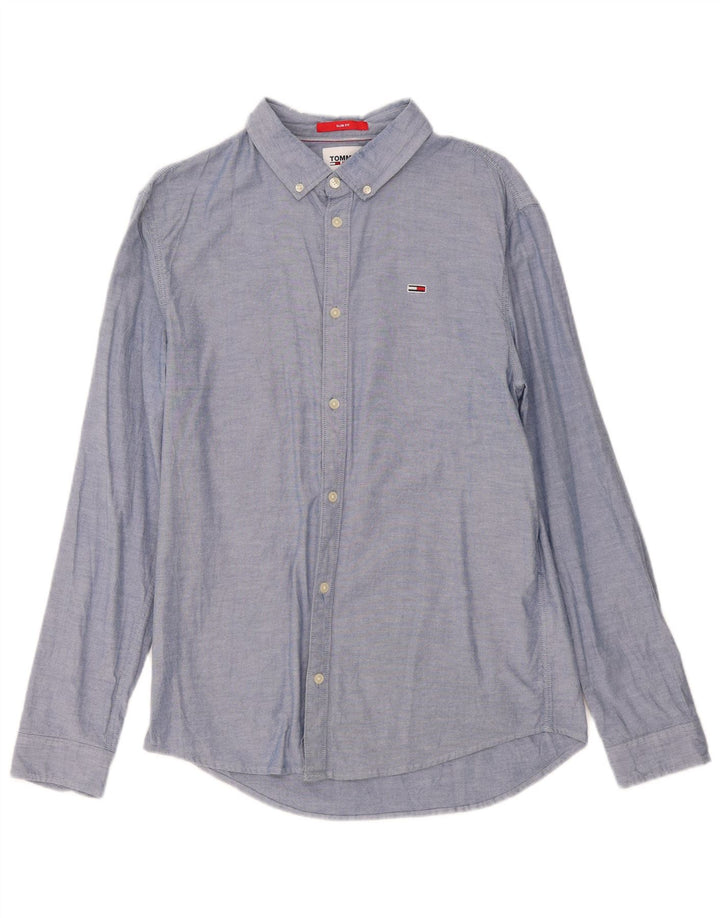 Camisa masculina Tommy Hilfiger Slim Fit grande algodão azul