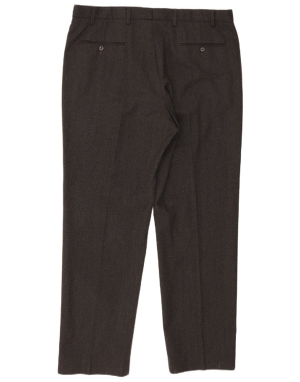 Calça masculina de terno reto Marks & Spencer W38 L31 algodão cinza