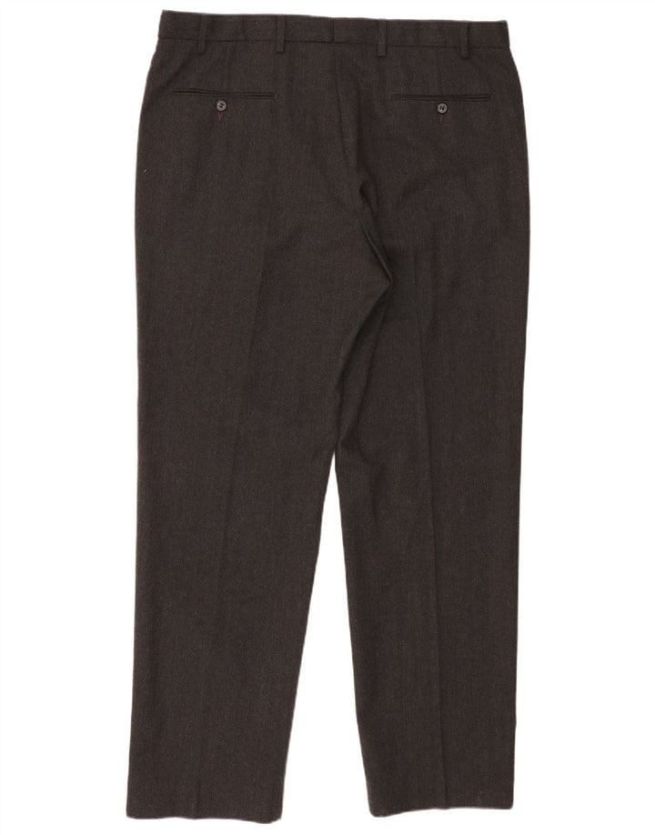 Calça masculina de terno reto Marks & Spencer W38 L31 algodão cinza