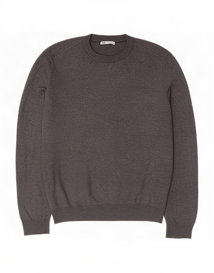 Zara Suéter masculino com gola redonda, grande viscose cinza