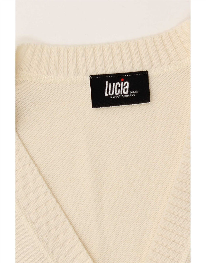Suéter cardigã feminino Lucia UK 14 médio off white poliacrílico