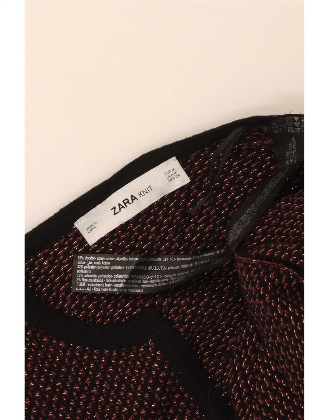 Suéter feminino Zara Longline Open Cardigan UK 14 Médio Vermelho Geométrico