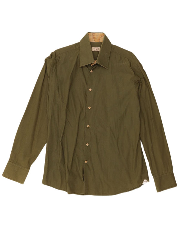 ALVIERO MARTINI Camisa masculina tamanho 41 16 1/2 grande algodão verde