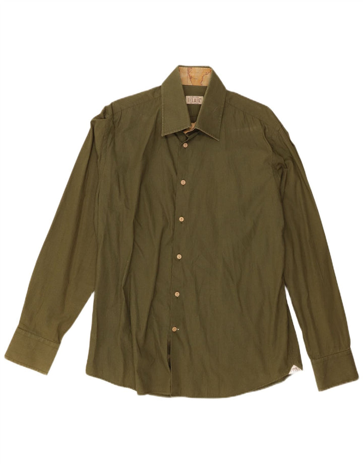 ALVIERO MARTINI Camisa masculina tamanho 41 16 1/2 grande algodão verde