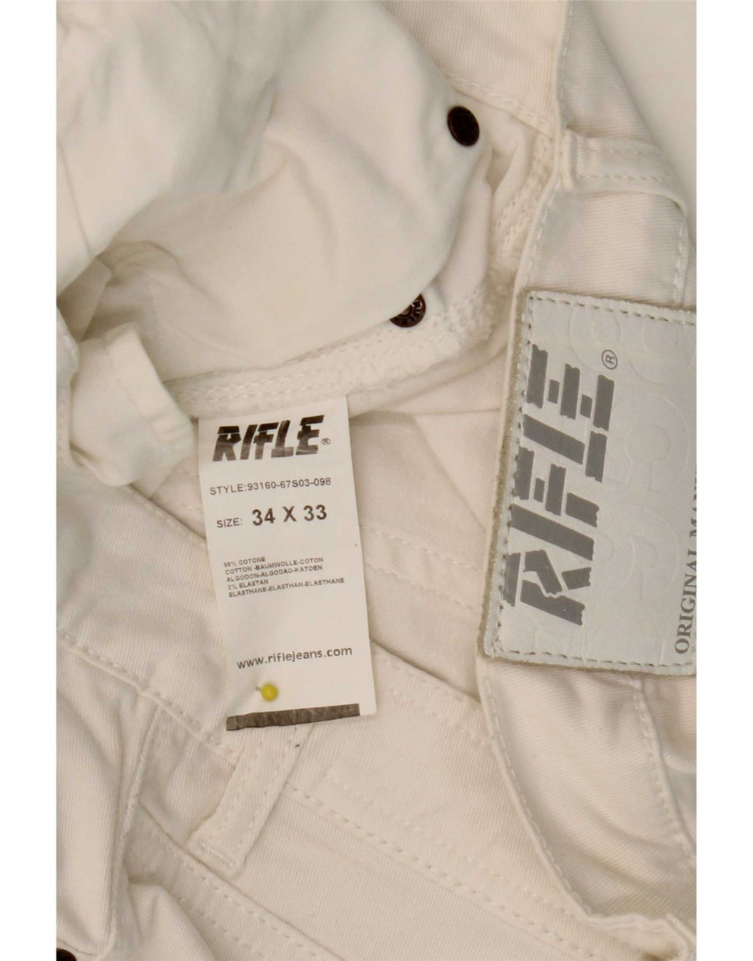Rifle feminino jeans reto W34 L28 algodão branco