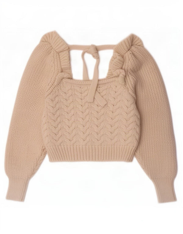 Zara Suéter feminino cropped com gola canoa UK 12 médio off white poliéster