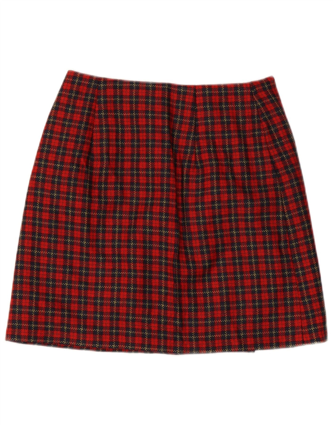 Mini saia envoltória feminina vintage IT 42 médio W28 lã virgem xadrez vermelha