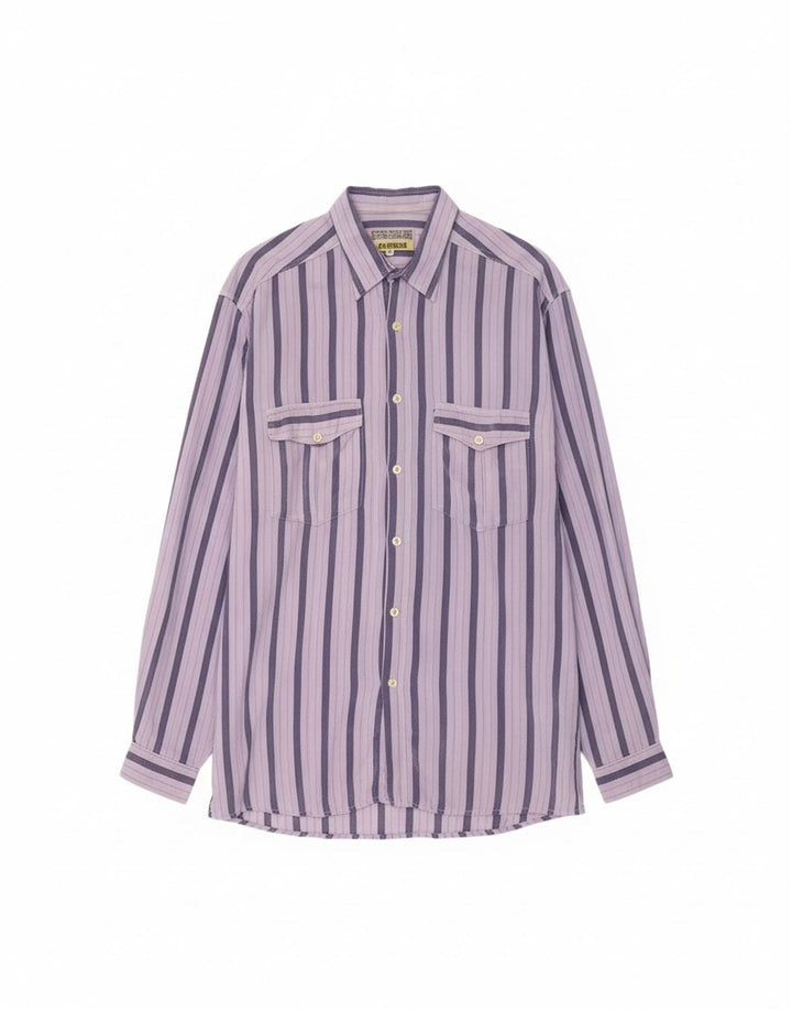 Camisa masculina VINTAGE de algodão listrado roxo grande
