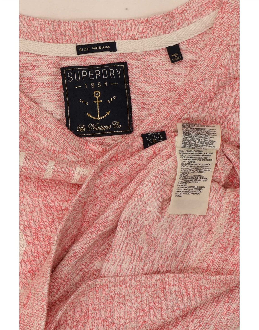 Suéter gráfico feminino Superdry UK 14 médio rosa manchado