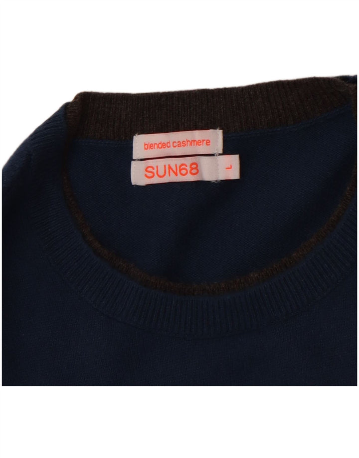 Suéter masculino SUN68 com gola redonda e algodão azul grande